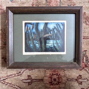 Framed Nature Art Print with Green and Blue Accents